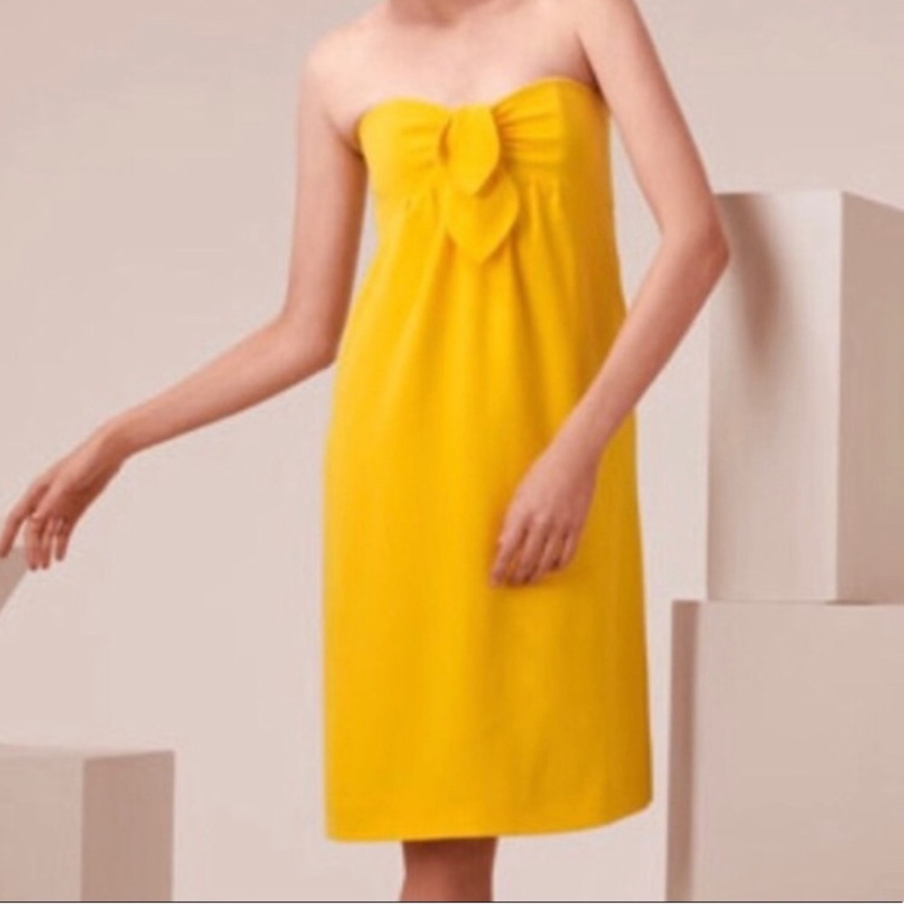 💛 Tory Burch Jada Strapless Knot Front Mini Dress in Bright Yellow Size 4
